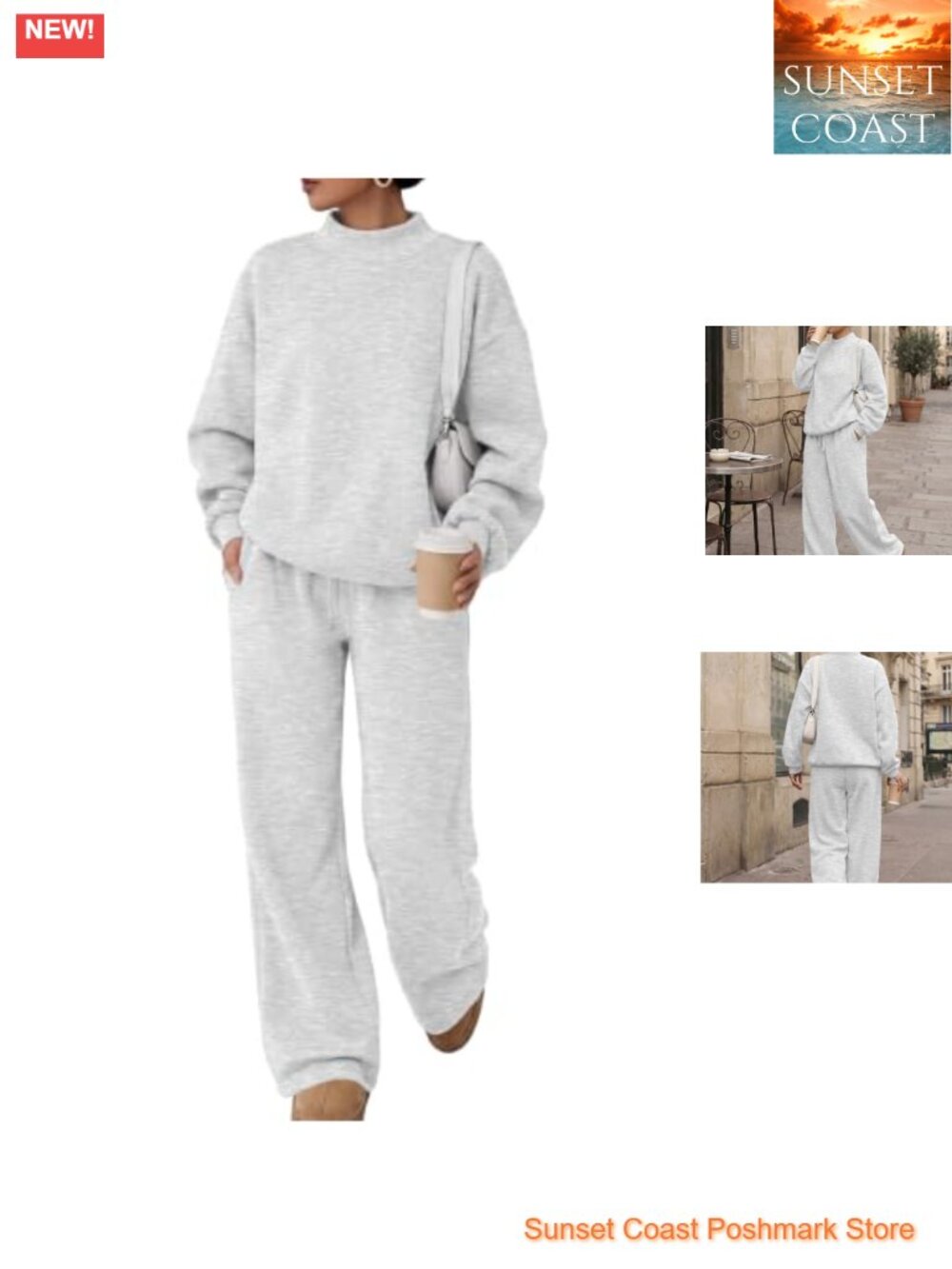Women's Mock Neck 2 Piece Sweatsuit Set Cotton Polyester Wide Leg